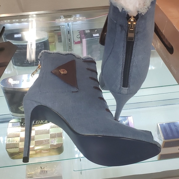 Light blue & Brown side pocket peeptoe Stilletto - Picture 4 of 4